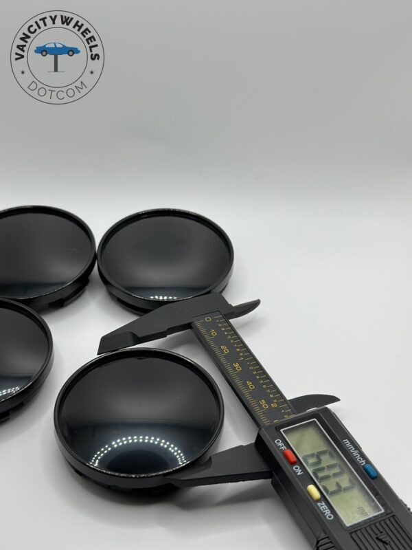 60mm Gloss Black Universal Wheel Center Caps - 4pc Plain Hubcap Set - Image 2