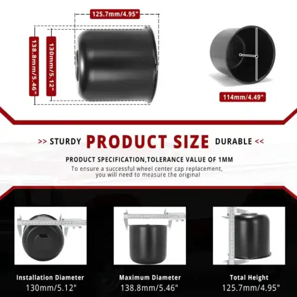 5.12in Push Through Center Hub Caps for 5.12in Trailer Truck Center Hole 4.49in Tall - 20274369 - Image 5