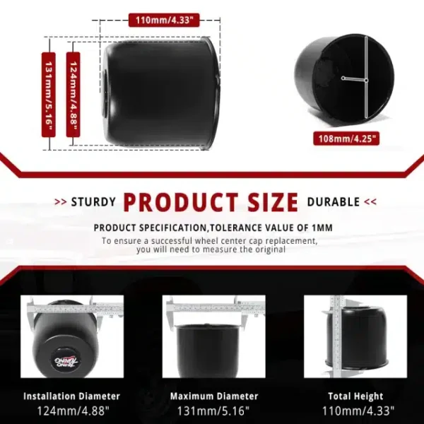 RhinoTuning 4.88in Push Thru Center Caps for 4.88in Bore 4.25in Tall Trailer Center Holes - 20260019BK[74167BK+20970] - Image 4
