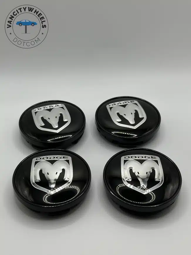 Dodge 60mm Silver and Black Wheel Center Caps