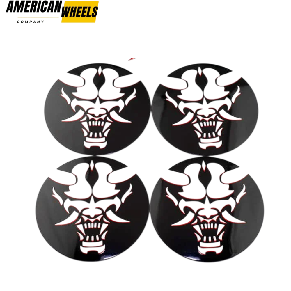 f3a94851-e161-49bd-b258-29175ad9aa6e 68mm Wheel Center Rim Cap Aluminum Stickers with Curved Japanese Style Mask Pattern 4pcs - 20270009 - Image 1