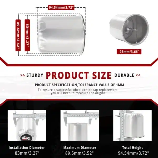 4pcs 3.27in Aluminum Push Through Center Caps for 3.27in Bore 3.66'' Height - 20260017SV=[74301SV+20971]x4 - Image 3