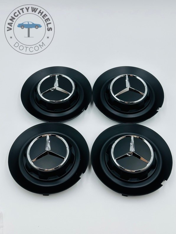 Set of 4 Black Mercedes Benz Alloy Wheel Center Caps 146mm, Black Center Hub Caps for Mercedes Benz 146mm