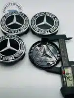 Mercedes Benz Center Hub Caps - Set of 4 Black 75mm - Image 2