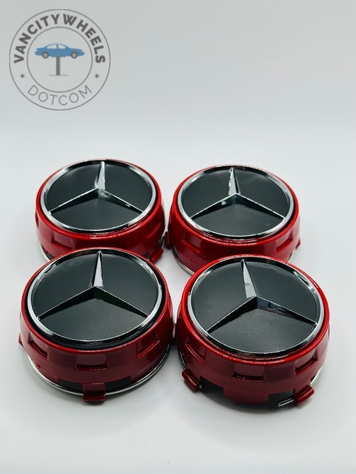 Mercedes-Benz 75mm Black and Red Wheel Center Caps
