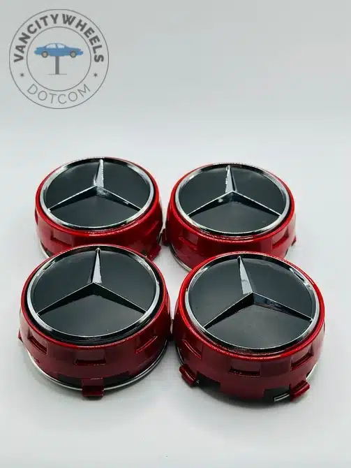 Mercedes-Benz 75mm Black and Red Wheel Center Caps