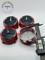 Mercedes-Benz 75mm Black & Red Wheel Center Caps - 4pc AMG Style Set - Image 4
