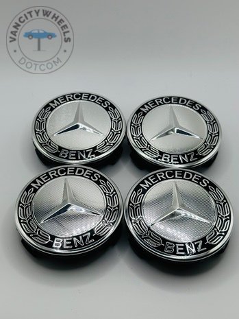 Mercedes-Benz 74mm Black and Chrome Wheel Center Caps