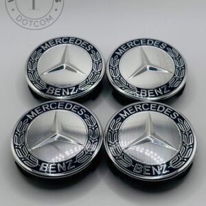 Mercedes-Benz 74mm Dark Blue and Chrome Wheel Center Caps