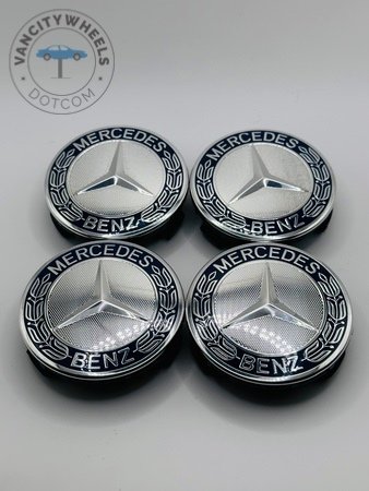 Mercedes-Benz 74mm Dark Blue and Chrome Wheel Center Caps