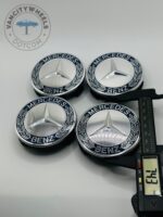 Mercedes-Benz 74mm Dark Blue & Chrome Wheel Center Caps - 4pc Set A1714000025 - Image 2