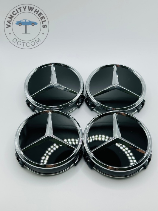 Mercedes-Benz 75mm Gloss Black and Chrome Wheel Center Caps Mercedes-Benz 75mm Gloss Black and Chrome Wheel Center Caps