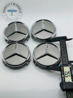 Mercedes-Benz 75mm Gloss Grey & Chrome Wheel Center Caps - 4pc Set - Image 2
