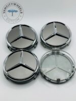 Mercedes-Benz 75mm Gloss Grey & Chrome Wheel Center Caps - 4pc Set - Image 3