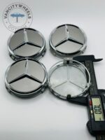 Mercedes-Benz 75mm Gloss Grey & Chrome Wheel Center Caps - 4pc Set - Image 4