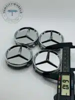 Mercedes Benz Wheel Center Caps 61mm - Set of 4 Gloss Silver Chrome - Image 2
