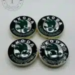 Skoda 55mm Wheel Center Caps - 4pc Green & Black Heritage Set IZD601151A