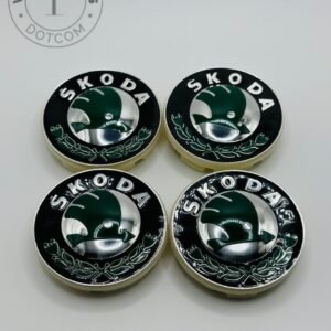 Skoda 55mm Wheel Center Caps - 4pc Green & Black Heritage Set IZD601151A