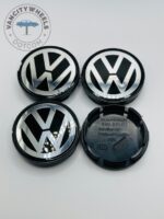 Volkswagen 56mm Grey & Silver Wheel Center Caps - 4pc Set 1J0601171 - Image 3