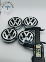 Set of 4 Black/Silver Volkswagen Alloy Wheel Center Caps 60mm, Black/Silver Center Hub Caps for Volkswagen 60mm - Image 2