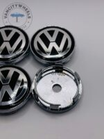 Set of 4 Black/Silver Volkswagen Alloy Wheel Center Caps 60mm, Black/Silver Center Hub Caps for Volkswagen 60mm - Image 3