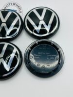 Volkswagen 65mm Black & Silver Wheel Center Caps - 4pc Mk8 Set 5H0601171 - Image 3