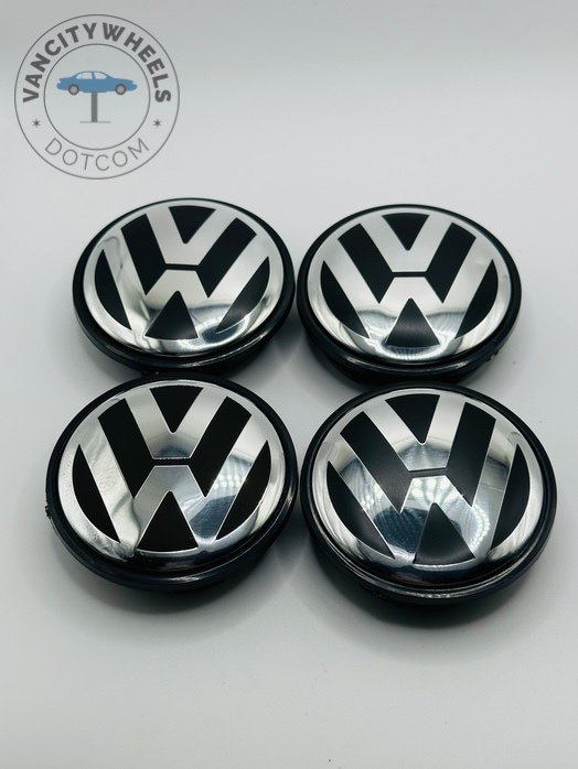 Volkswagen 65mm Black and Silver Wheel Center Caps