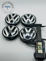 Volkswagen 65mm Black & Silver Wheel Center Caps - 4pc Set 7L6601149 - Image 2