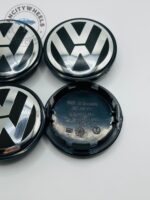 Volkswagen 65mm Black & Silver Wheel Center Caps - 4pc Set 7L6601149 - Image 3