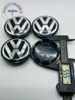 Volkswagen 65mm Black & Silver Wheel Center Caps - 4pc Set 7L6601149 - Image 4