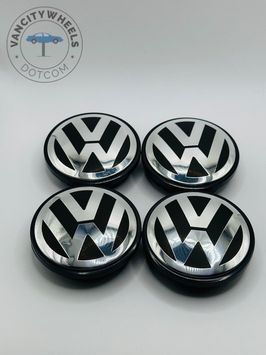 Volkswagen 69mm Black and Silver Wheel Center Caps