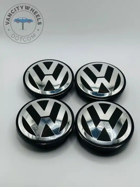 Volkswagen 69mm Black and Silver Wheel Center Caps