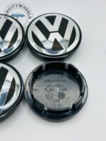 Volkswagen 69mm Black & Silver Wheel Center Caps - 4pc Set 7L6601149B - Image 3
