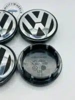 Volkswagen 69mm Black & Silver Wheel Center Caps - 4pc Set 7L6601149B - Image 3