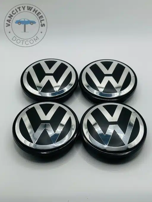 Volkswagen 76mm Black and Silver Wheel Center Caps
