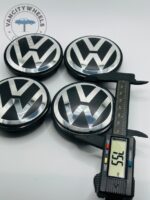 Volkswagen 76mm Black & Silver Wheel Center Caps - 4pc Set 7L6601149 - Image 2