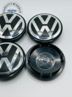 Volkswagen 76mm Black & Silver Wheel Center Caps - 4pc Set 7L6601149 - Image 3