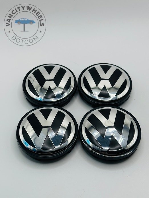 Volkswagen 56mm Black and Silver Wheel Center Caps