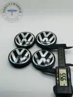 Volkswagen 56mm Black & Silver Wheel Center Caps - 4pc Set 1J0601171 - Image 2