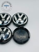 Volkswagen 56mm Black & Silver Wheel Center Caps - 4pc Set 1J0601171 - Image 3