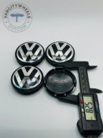 Volkswagen 56mm Black & Silver Wheel Center Caps - 4pc Set 1J0601171 - Image 4