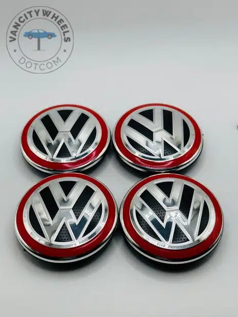 Volkswagen 65mm Black Silver and Red Wheel Center Caps