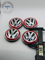 Volkswagen 65mm Black, Silver & Red Wheel Center Caps - 4pc GTI Set 5G0601171B - Image 2