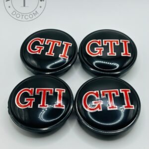 VW GTI 65mm Black and Red Wheel Center Caps