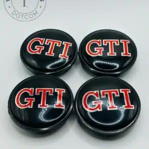 VW GTI 65mm Black and Red Wheel Center Caps