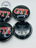 VW GTI 65mm Black & Red Wheel Center Caps - 4pc Set 3B7601171 - Image 3