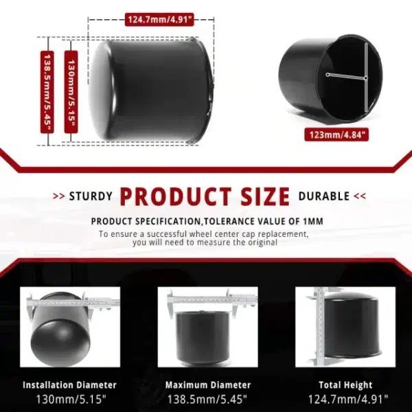 130mm 5.15in Push Through Center Caps Wheel Hub Caps for 5.15" Hub 4.84" Tall Truck Trailer Wheel Rim - 20274222MB - Image 6