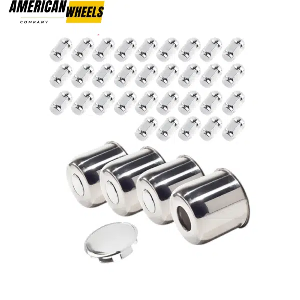 4.88in Stainless Push Thru Center Caps 4.88" Bore 4.37" Tall and 1/2-20 Lug Nuts Sets - 20274415[74303+12228x8] - Image 2