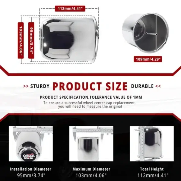 3.74in Push-Thru Center Caps with Removable Top Cap for 3.74'' Trailer Bore 3.85'' Tall - 20260021CH=[74072+20970]x4 - Image 3