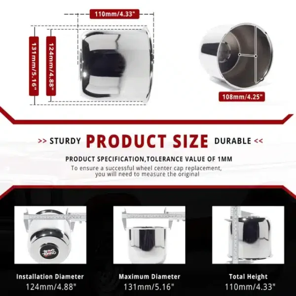 124mm 4.88in Push Through Wheel Center Caps for 4.88in Bore 3.77in H Truck Trailer RV Hub Caps - 20260022CH=[74073+20970] - Image 5